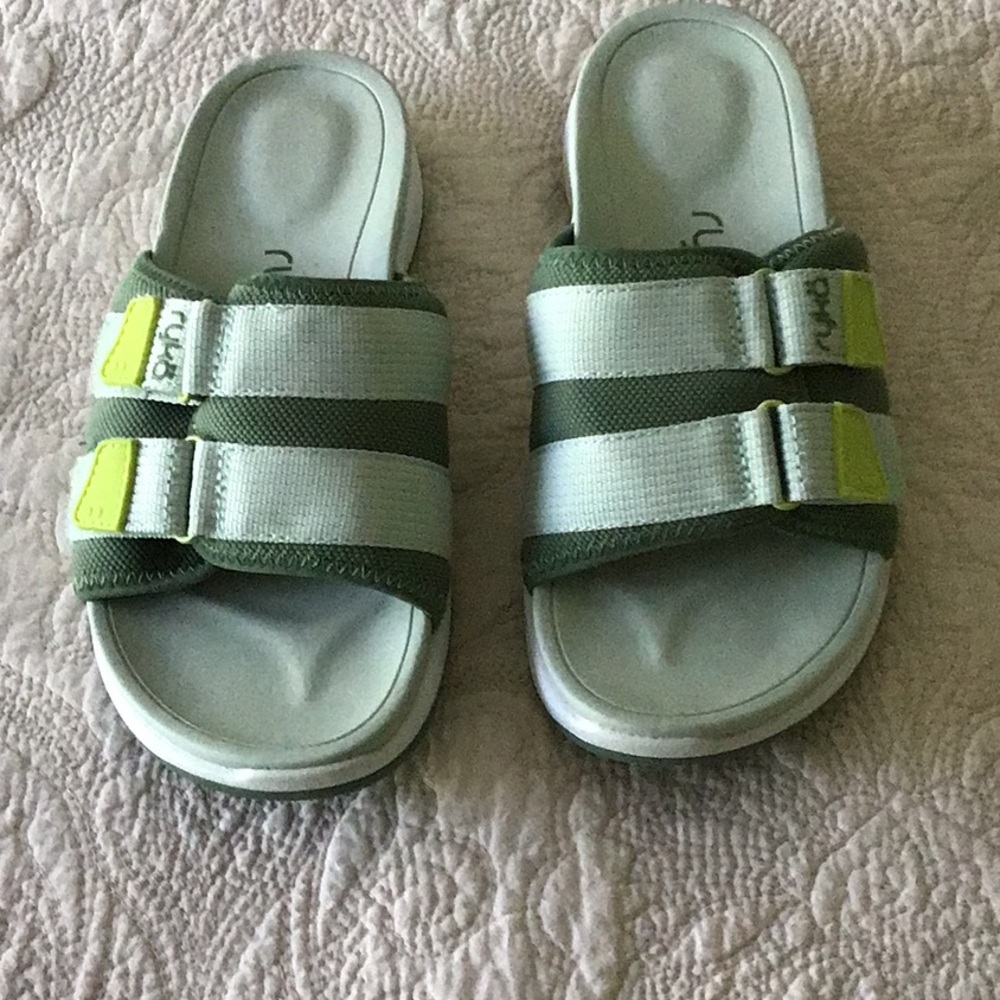 Ryka Green and Gray Sandals Minimalist Slip-On Design